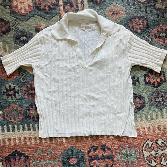 H&M White Short Sleeve Knit Polo Shirt - Picture 1 of 8